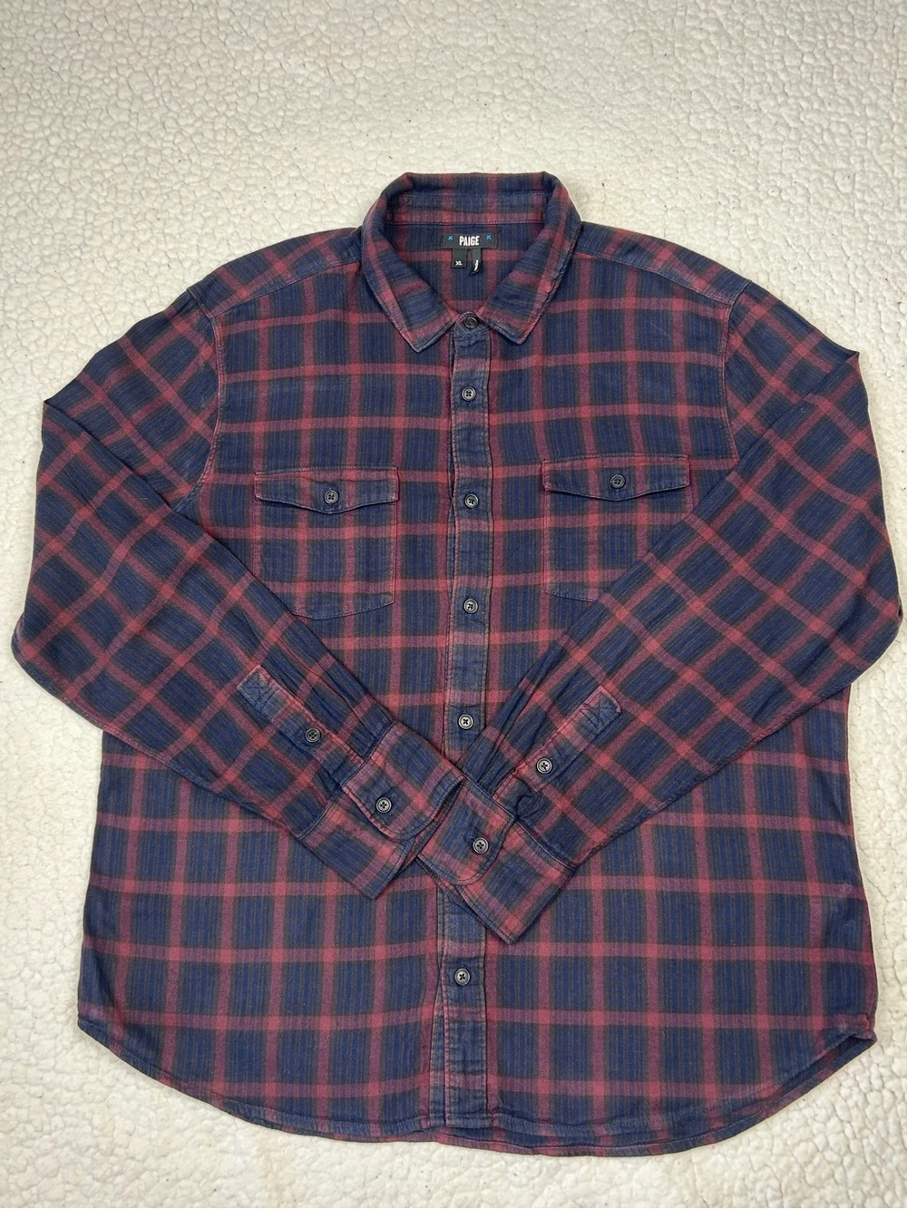 Paige Button Down Shirt Men's XL Velvet Midnight Plaid Pockets Light Flannel L/S